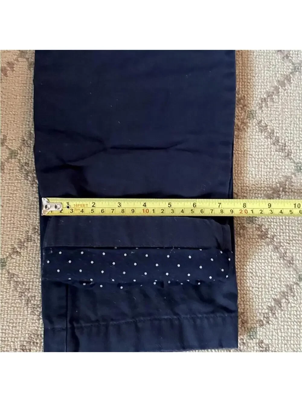 Vintage J. Crew 770 Khaki Chino pant navy w polka dots flannel lining  34 x 32